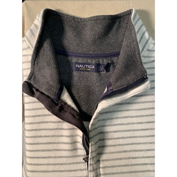 Men’s Sweater Nautica Pullover 1/4 zip white w gray horizontal stripes XL - Picture 2 of 6